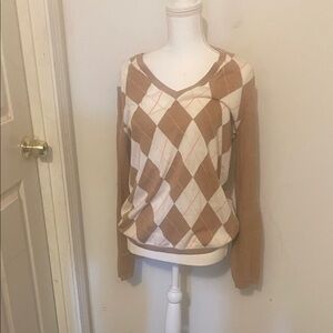 Tommy Hilfiger Cream and Tan V-Neck Sweater